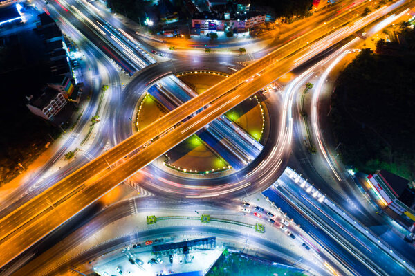 Night light of vehicle movement traffic junction city road