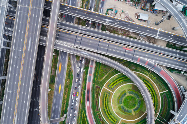Aerial view city transport intersection road car movement, Transport industry