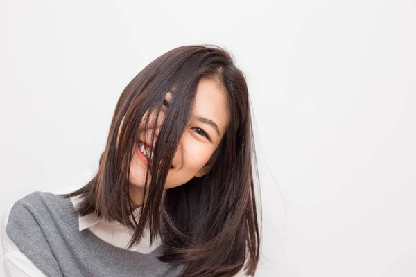 Portrait of smiling beutiful asian women on white background — Stock Photo, Image