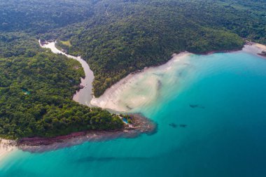 Turkuaz deniz ile adada havadan görünüm güzel yeşil ağaç