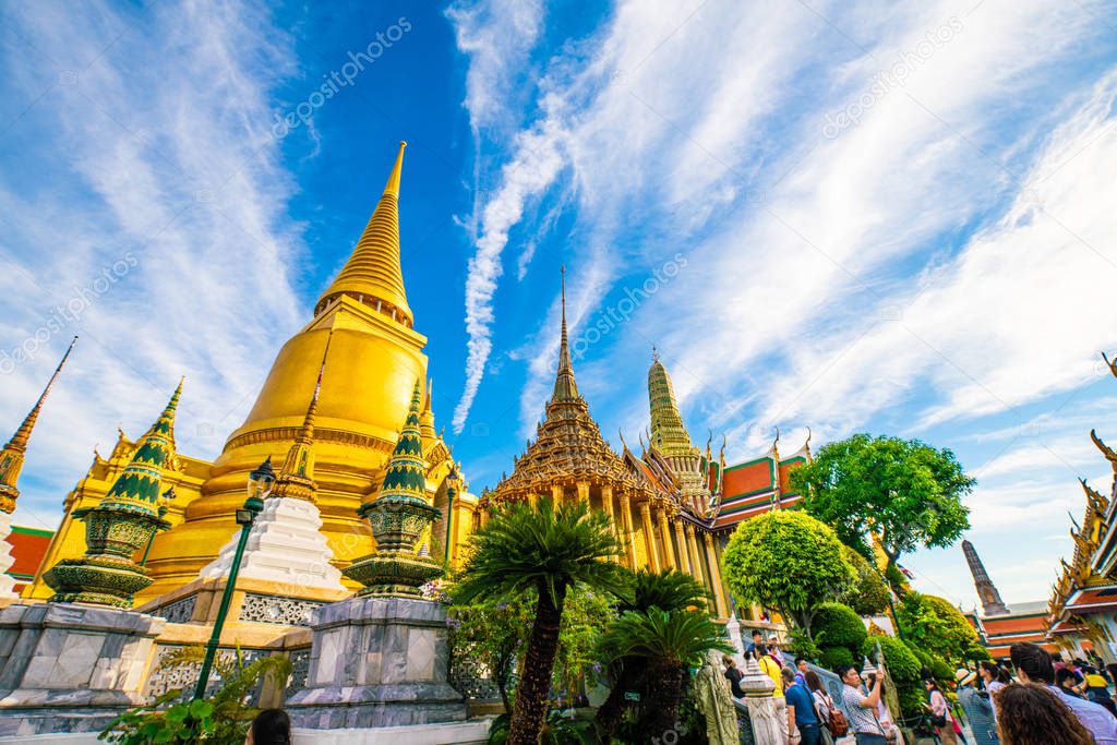 Temple of emerald buddha with golden pagoda Wat Phra Keaw