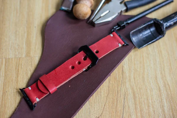 Leather watch strap handmade craftsmanship working