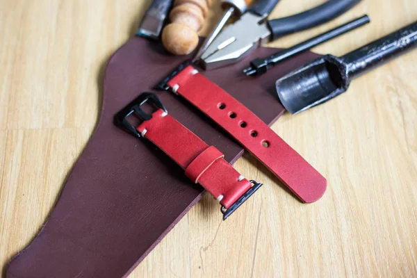 Leather watch strap handmade craftsmanship working