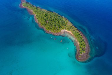 Turkuaz deniz ile adada havadan görünüm güzel yeşil ağaç
