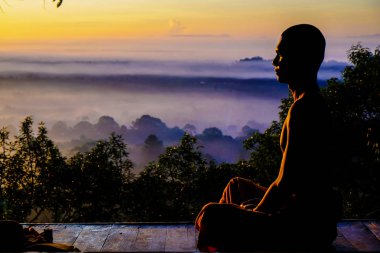 Tropikal ormanda Budist keşiş meditasyonu