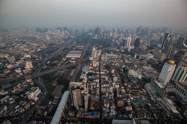 Bangkok city building metropolis with sunset, Thailand