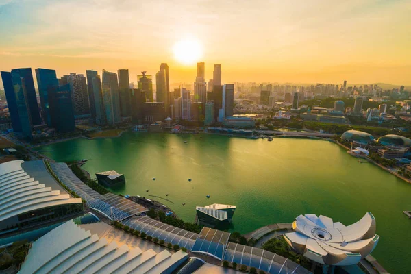 Singapore Skyline City Building Snset Himmel Wolke mit Marina Bay — Stockfoto