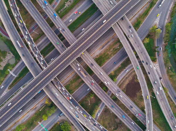 Aerial view city traffic junction road with automobile traffic