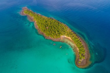 Yeşil ağaç turkuaz su ile havadan görünüm deniz adası