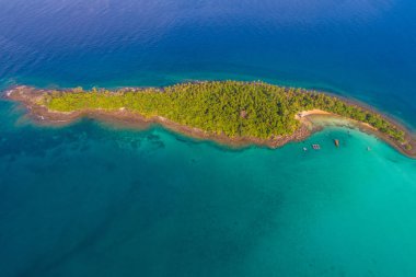 Yeşil ağaç turkuaz su ile havadan görünüm deniz adası