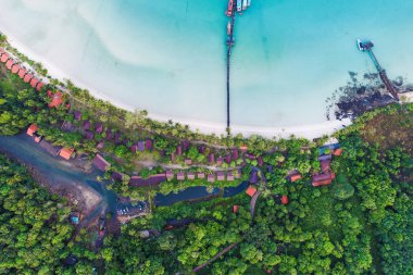 Dağda ağaç ormanı ile havadan görünüm deniz adası