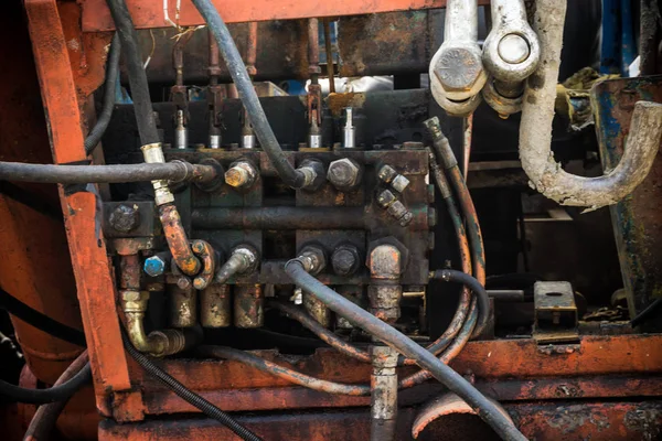 Hydraulic system machine part in excavator — Stock Photo, Image