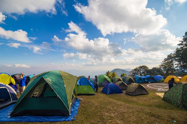 Camping tent on hill of high mountain