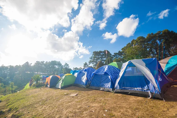 Camping tent on hill of high mountain — Stock Photo, Image