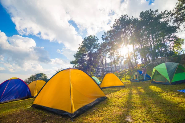 Camping tent on hill of high mountain