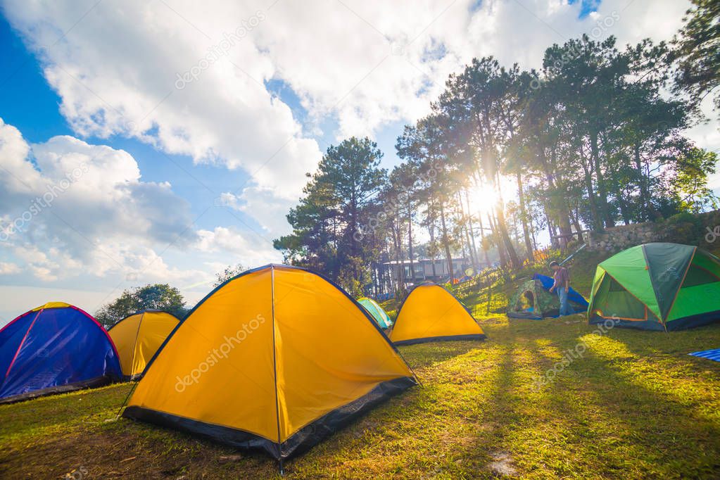 Camping tent on hill of high mountain