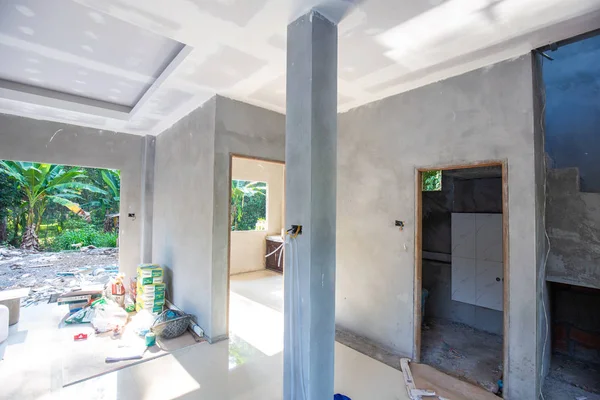 Modern house interior building cement room with door and windoor