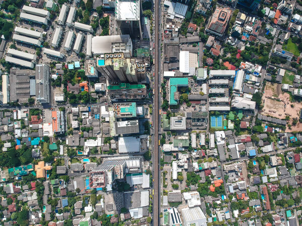Bangkok midtown city building with BTS sky train aerial view, Thailand
