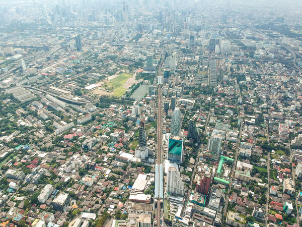 Bangkok midtown city building with BTS sky train aerial view, Thailand