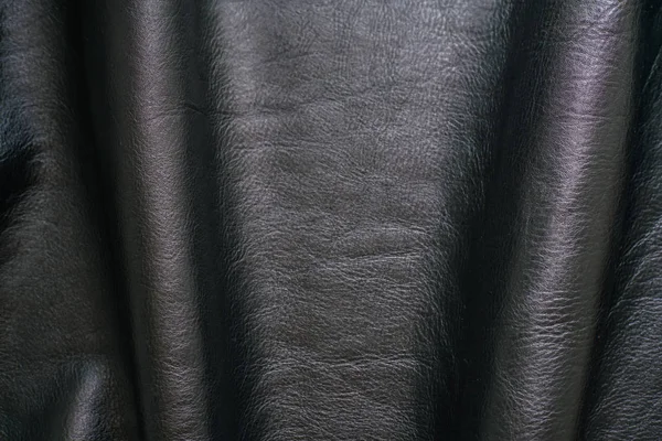 Textura de cuero genuino negro áspero — Foto de Stock