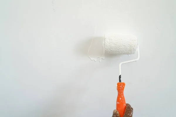 Hand of artist paint inside home renovate