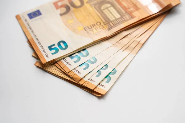 Euro money pile spread su sfondo bianco — Foto Stock