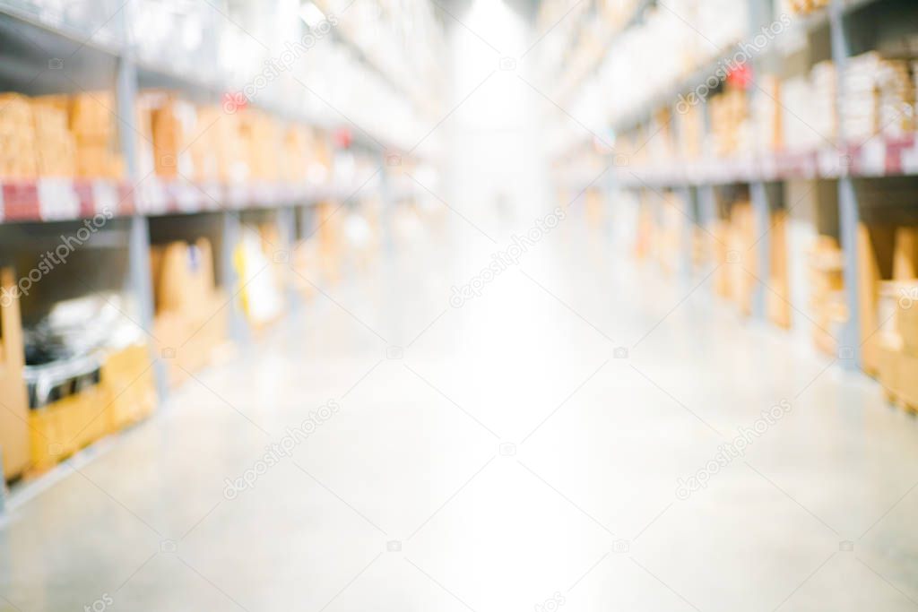 Warehouse store blurred background with bokeh