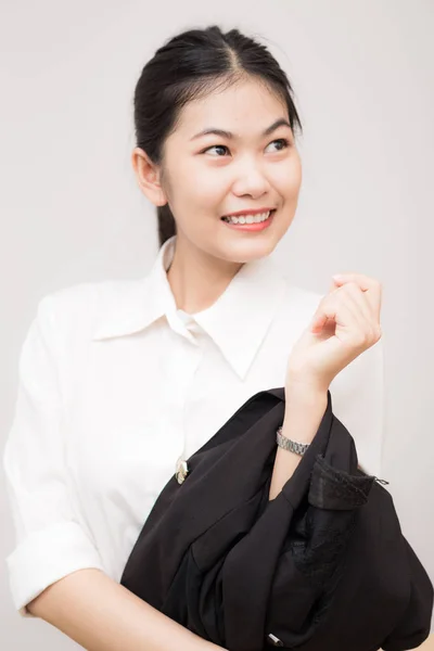 Business asiatiska smarta kvinnor med svart kostym vit krage — Stockfoto