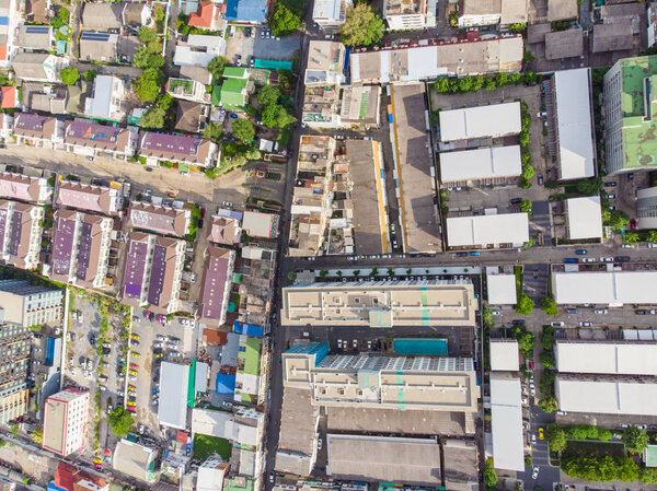 Aerial view Bangkok modern office building and living block sunshine day