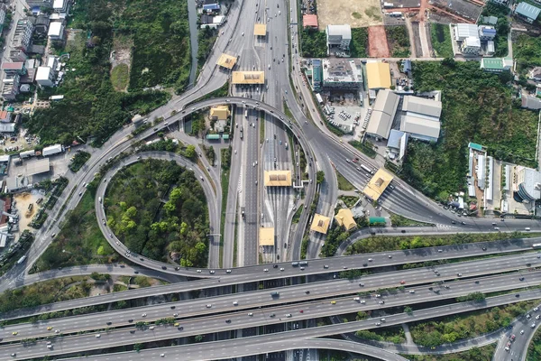 Aerial view city transport expressway road with tollway — Stock Photo, Image