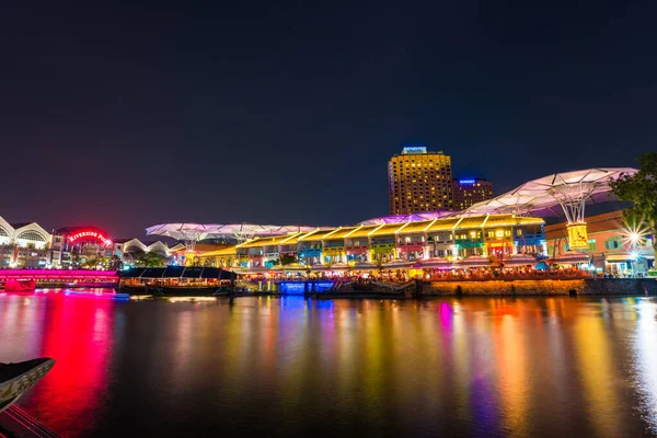 Singapore März Buntes Lichtgebäude Der Nacht Clarke Kai Singapore März — Stockfoto