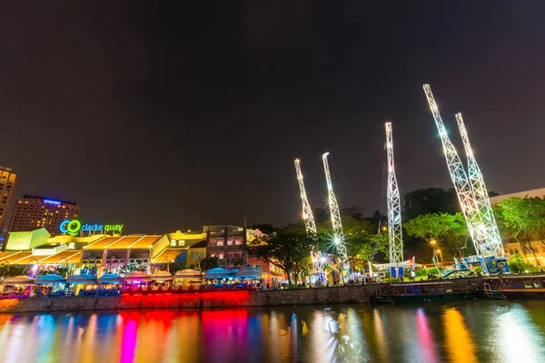 Сінгапур Березня Кольорова Світлова Будівля Вночі Кларк Квей Сінгапур Березня — стокове фото