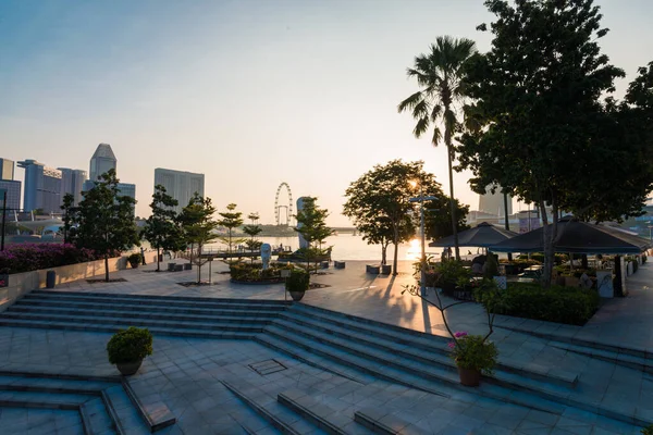 Singapur panorama centrum rano wschód słońca — Zdjęcie stockowe