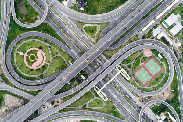 Aerial view intersection transport city road — Stock Photo, Image