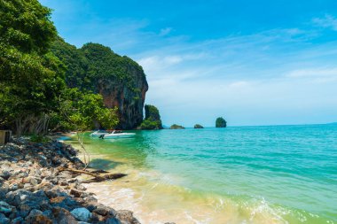 Krabi Tayland 'daki Railay plajı tropikal orman adası