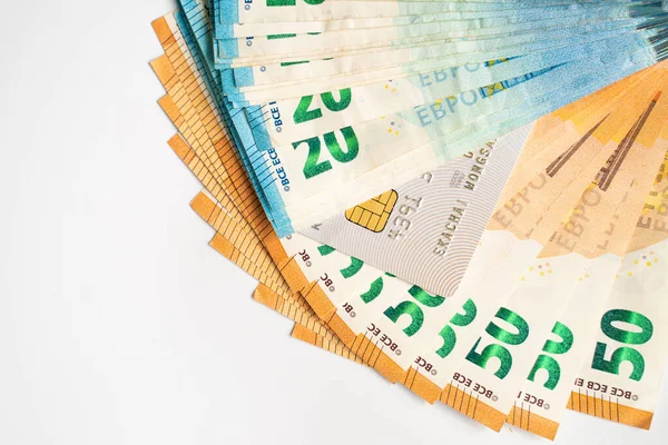 Euro Zone Money Note Spread White Background Bundle Money — Stock Photo, Image