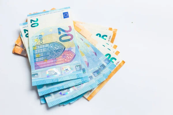 Euro Zone Money Note Spread White Background Bundle Money — Stock Photo, Image