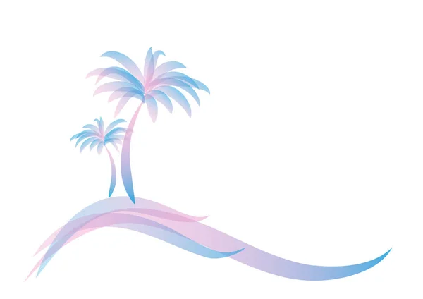 Logotipo Azul Rosado Dos Palmeras Isla Mar Océano Aislado Blanco — Vector de stock