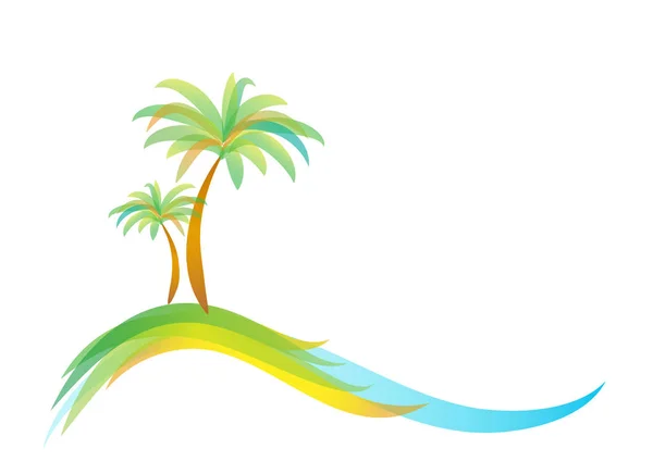 Logo Twee Palmbomen Het Eiland Zee Oceaan Geïsoleerd Wit Horizontale — Stockvector