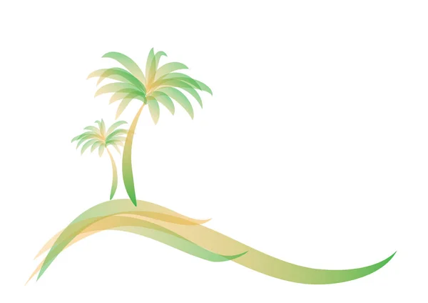 Logotipo Verde Amarillo Dos Palmeras Isla Mar Océano Aislado Blanco — Vector de stock