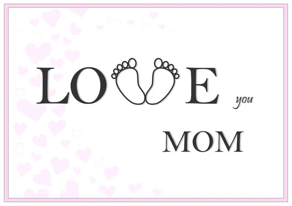 Love You Mom Horizontal Pink Greeting Card Vector Illustration — Stock Vector