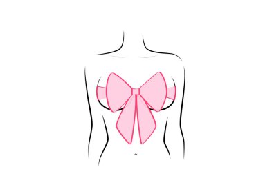 kadın figürü ile göğüs güzellik ve beyaz arka plan üzerinde yatay vektör illüstrasyon izole pembe hediye yay