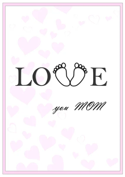 Love You Mom Vertical Pink Greeting Card Vector Illustration — Stock Vector