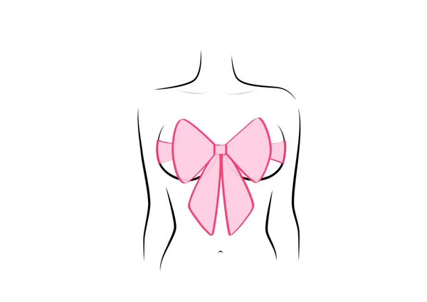 kadın figürü ile göğüs güzellik ve beyaz arka plan üzerinde yatay vektör illüstrasyon izole pembe hediye yay