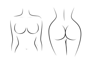 çıplak kadın figürü, ön ve arka bakış beyaz arka plan üzerinde yatay vektör illüstrasyon izole dağılımı