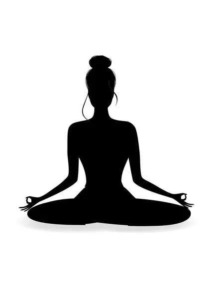 Silhouet Van Ayoung Mooie Vrouw Praktizerende Yoga Lotus Opleveren Verticale — Stockvector