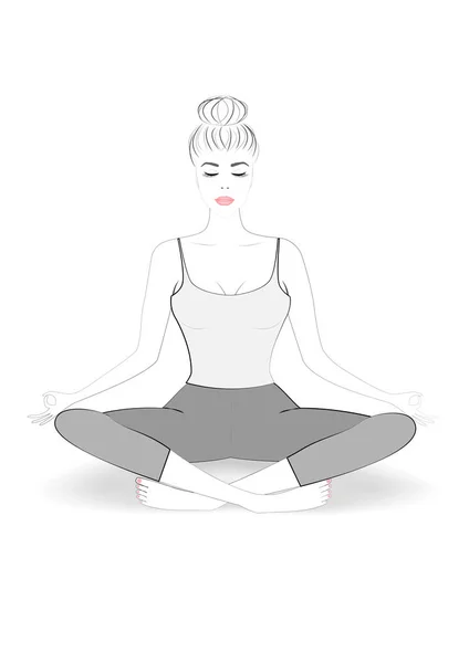 Sketch Young Beautiful Woman Practicing Yoga Lotus Pose Outline Vertical — Stock Vector