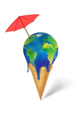 kırmızı koktails şemsiye ile toprak dondurma beyaz arka plan dikey vektör illüstrasyon izole eriyor