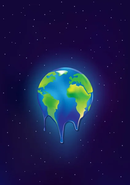 Aarde Smelt Een Donkere Blauwe Sterren Achtergrond Verticale Vector Illustratie — Stockvector