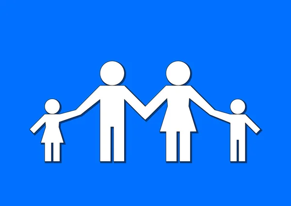 Familia Forma Simple Siluetas Blancas Aisladas Sobre Fondo Azul Sombra — Archivo Imágenes Vectoriales